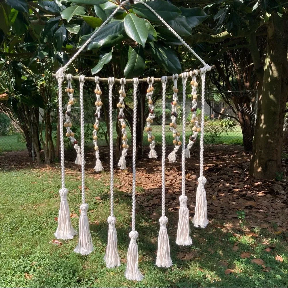 BOHEMIAN Macrame WALL ART Wall Hanging Decor with Tassels and Beads 35 x 17 in